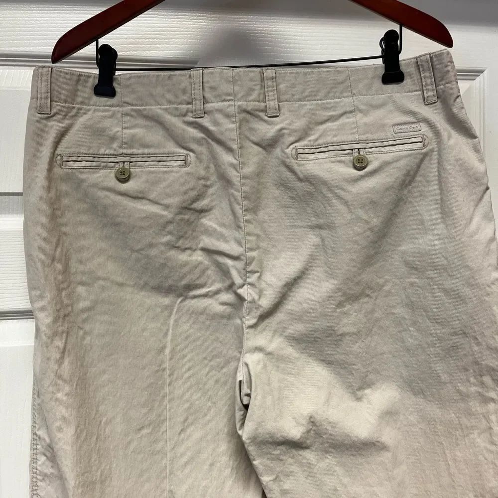 Calvin Klein Tan Pinstripe Texture Relaxed Pants sz 38X30
